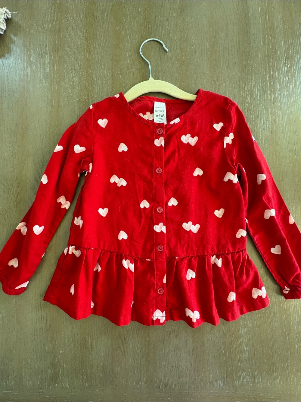 Carter's Red Button-Front Peplum Top with White Heart Print